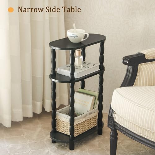 MaxSmeo Small Black Side Table, 3-Tier Narrow End Table with Storage