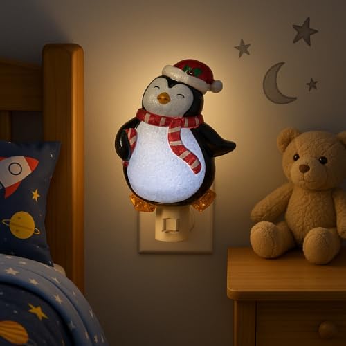 Novelty Lights LED Christmas Penguin Night Light, Lamp with Swivel Plug