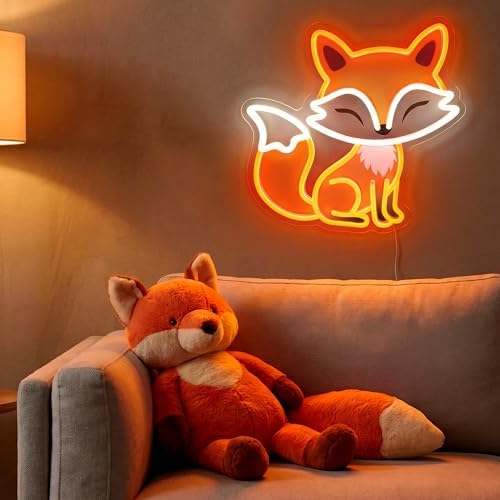 Fox Neon Sign, Dimmable LED Night Light for Bedroom Wall Decor, Cute Fox Room Decor Gift for Kids Teens and Fox Lovers