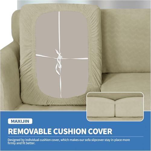 MAXIJIN 3 Piece Couch Covers for 2 Cushion Couch loveseat Cover, Stretch Love Seat Sofa Slipcovers for Dogs Pet, Thick Furniture Protector with 2 Seat Cushion (55"-69", Khaki)