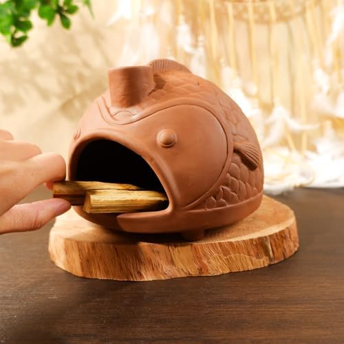 MOUGIGI Large Fish-Shaped Terracotta Palo Santo Holder-Cone Burner