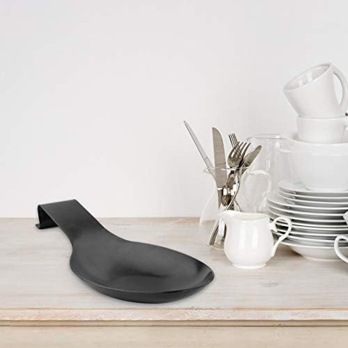 VanlonPro Stainless Steel Spoon Rest, Spatula Ladle Holder, Stainless Steel Utensil Spoon Rest Holder, Brushed Finish, Dishwasher Safe 9.8 x 3.7 Inch (Black 2PCS)