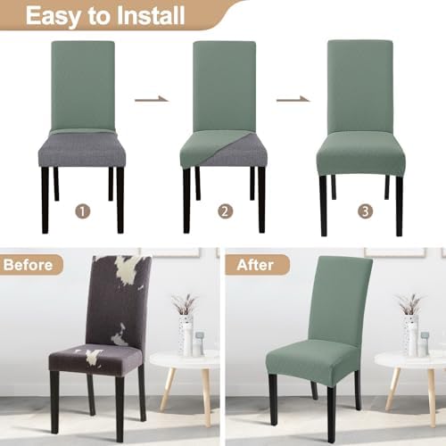 SearchI Dining Room Chair Covers Set of 2, Stretch Jacquard Parsons Chair Slipcovers Removable Washable Kitchen Chair Protector Cover for Dining Room, Hotel, Ceremony (Sage Green Rhombus)