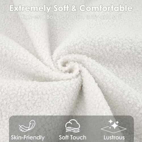 Garvee Bouclé Queen Size Bed Frame with Upholstered Headboard, White