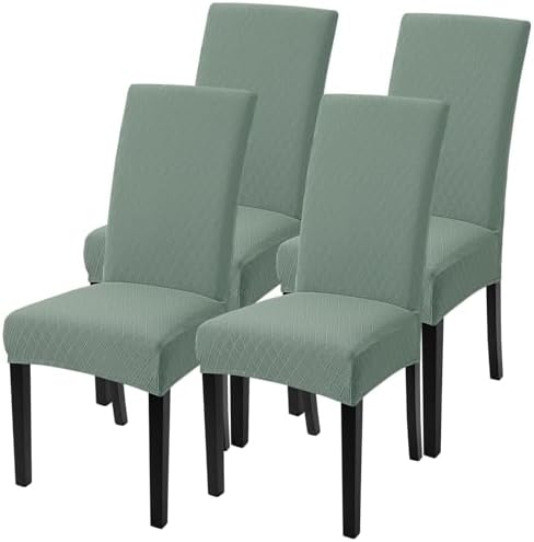 SearchI Dining Room Chair Covers Set of 4, Stretch Jacquard Parsons Chair Slipcovers Removable Washable Kitchen Chair Protector Cover for Dining Room, Hotel, Ceremony (Sage Green Rhombus)