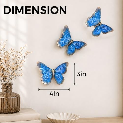 GUSFREUD 3D Butterfly Wall Decor Set – Resin Wall Decor for Living Room, Bedroom, Bathroom, Dining Room, Outdoor and Gallery Walls - Antique Blue - Set of 3