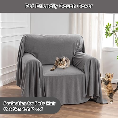MEETSKY Chair Cover Cat Scratch Proof Recliner Chair Covers, Oversized Armchair Sofa Covers Washable Sofa Slipcover for Single Couch, Soft Small Couch Slipcover for Pets Dogs, 71" x 91", Grey