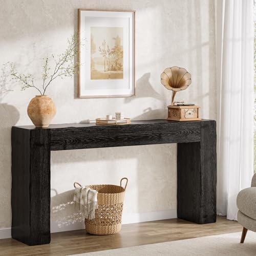 Solid Wood Console Table, 63-Inch Farmhouse Sofa Table Behind Couch for Entryway, Living Room, Foyer, Easy Assembly (Black)