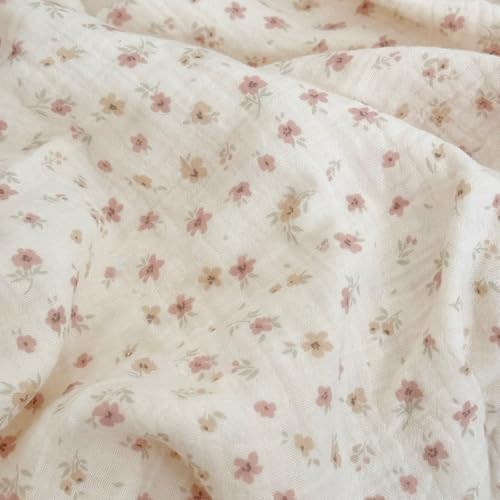 Muslin Cotton Pink Floral Print Duvet Cover for Toddler Girls Kids Comforter Cover for Toddler Bed/Crib Duvet Cover with Ruffles, 47"x59", No Pillow Cases