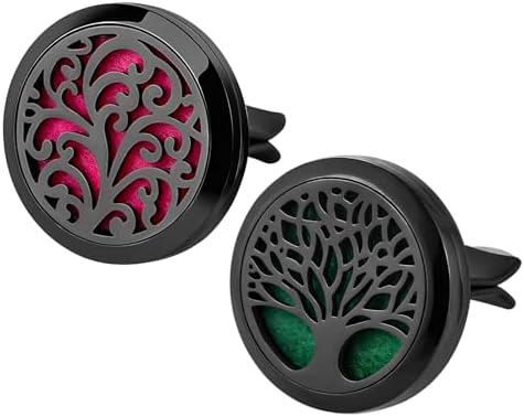 KVAEY 2PCS 30mm Car Diffuser Vent Clips, Tree of Life Aromatherapy Essential Oil Diffuser Locket with 12 Felt Pads, Stainless Steel Car Diffuser Locket Air Freshener (Style 4)