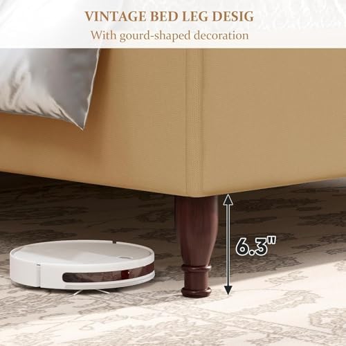 koorlian King Upholstered Bed Frame with 51'' Tall Headboard, Warm Brown