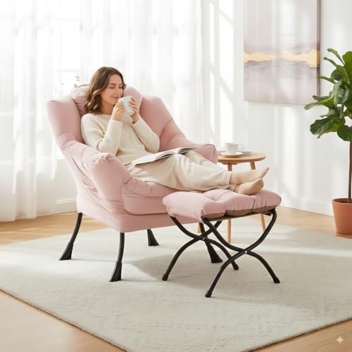 LITA Lazy Chair with Ottoman, Comfy Accent Reading Chair