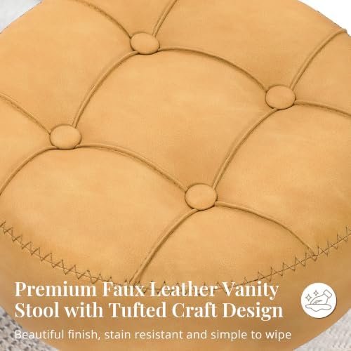 LUE BONA Adjustable Vanity Stool, 360°Swivel Vanity Chair Stool for Makeup Room, Honey Brown Stool Chair for Vanity, Small Velvet Vanity Stool for Bathroom, Living Room
