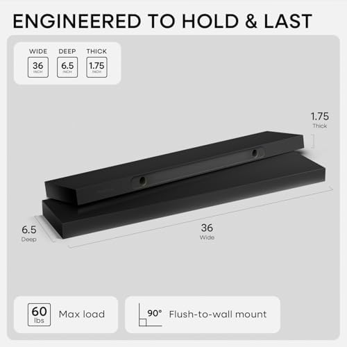 Homeforia 36 Inch Floating Shelves, High-End Solid Pine Wood, Set of 4