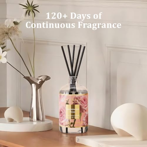 Cocorrína Reed Diffuser Refill Sandalwood Rose 10.15oz (300ml) with 8 Sticks - Premium Long-Lasting Floral Essential Oil, Home Fragrance for Bedroom, Bathroom Home Decor