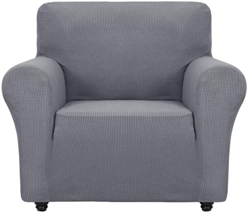 ZNSAYOTX Super Stretch Chair Slipcover Universal Sofa Chair Covers for Living Room Dogs Pet Furniture Protector Spandex Armchair Slipcovers with Anti Slip Foam Sticks (Light Grey, Chair)