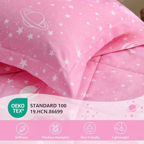 JSD Pink Stars Space Theme Kids Comforter Set Full Size