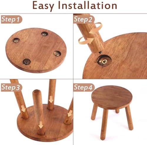 Round Solid Wooden Stool,Plant Stand,Step Stool,Walnut,11.8" H