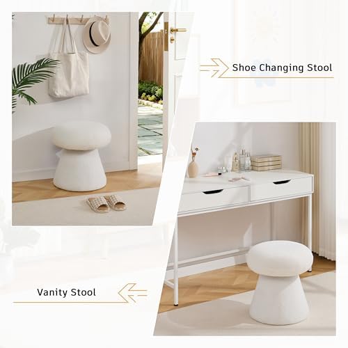 Cute Mushroom Ottoman Stool, Teddy Fleece 360° Swivel Vanity Stool