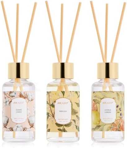Airkeep Reed Diffuser Set, 3 Pack Clean Linen Vanilla Citrus Lemon Fragrance Oils for Home, Long Lasting Aroma with Reed Sticks for Bedroom, Bathroom, Living Room & Office