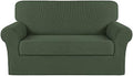 Turquoize Stretch Sofa Slipcover 2 Pieces Sofa Cover Couch Cover for 2 Cushion Couch Washable Furniture Protector Covers with Elastic Bottom Feature Thick Jacquard Fabric (Loveseat, Bronze Green)