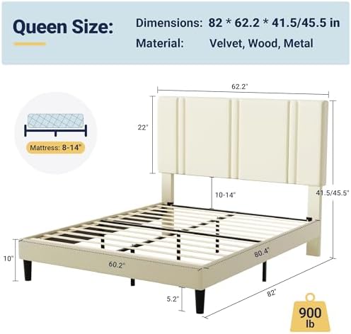 Allewie Queen Platform Bed Frame with Velvet Upholstered Headboard