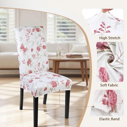 SearchI Dining Room Chair Covers Set of 6, Stretch Printed Floral Parsons Chair Slipcovers Removable Washable Kitchen Chair Protector Cover for Dining Room, Hotel, Ceremony (Floral Pattern)