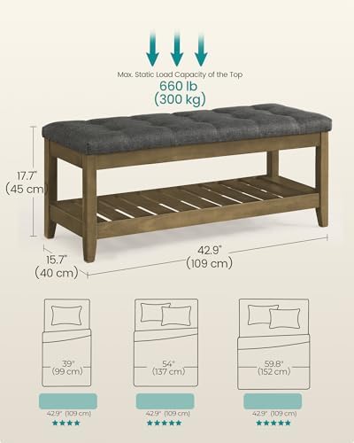 SONGMICS Storage Ottoman with Solid Wood Frame, 42.9 x 15.7 x 17.7 Inches