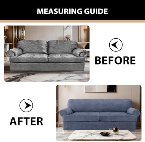 3 Pieces Sofa Covers fot T Cushion Loveseat Slipcover, Sofa Stretch Slip Covers for 2 Cushion Couch with 2 Individual T Shape Seat Covers (Blue Gray, 2 Cushion)