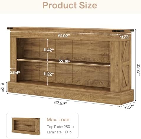 Tribesigns 63-Inch Long Console Table for Entryway, Narrow Long Entry Table with Shelves for Living Room, Farmhouse Sofa Console Behind Couch, for Foyer, Hallway, Brown