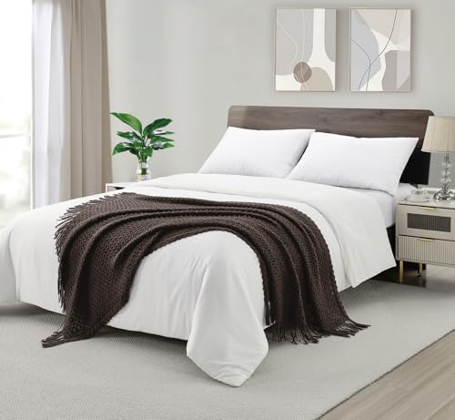 CREVENT Farmhouse Boho Knitted Throw Blanket for Couch Sofa Chair Bed Home Decoration, Soft Warm Cozy Light Weight for Spring Summer Fall (50''X60'' Chocolate/Coffee)