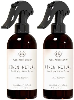 Muse Apothecary Linen Ritual - Aromatic, Soothing, and Relaxing Linen Mist, Laundry and Fabric Spray - Infused with Aromatherapy Essential Oils - 4 oz, Amber Cashmere, 2 Pack