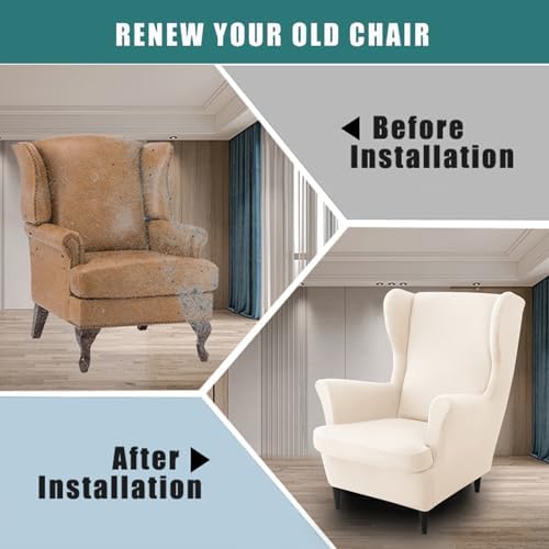 NILUOH Wingback Chair Slipcover 2-Piece Stretch Wingback Chair Sofa Slipcover Armchair Cover Printed Furniture Protector Couch Soft with Elastic Bottom for Living Room