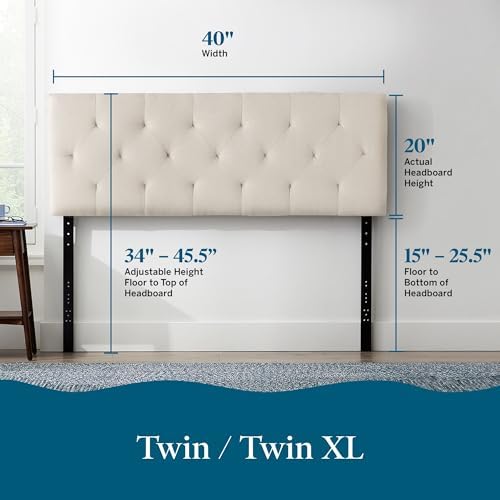 LUCID Mid-Rise Upholstered Headboard, Tufted, Pearl, Twin/Twin XL Size