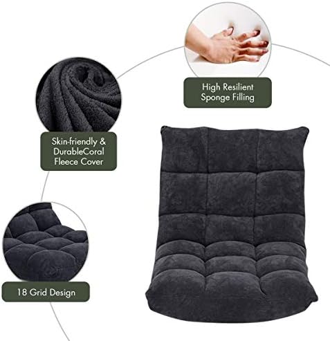 S AFSTAR Cushioned Floor Chair, 14-Position Adjustable Padded Lazy Recliner with Comfortable Back Support and Skin-Friendly Cover, Great for Reading, Playing Game, Meditating (Mysterious Black)
