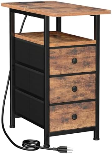 LOAKEKEL Narrow Side Table, Small End Table with Charging Station