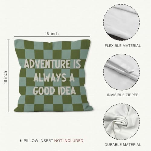 Adventure Nursery Throw Pillow Cover 18x18, Green Checkered Boy Nursery Decorative Pillow Covers for Kids Toddler Little Boys Room Bedroom Playroom, Playroom Accent Pillows Cover Pillowcases
