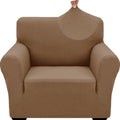 ZNSAYOTX 1 Piece Jacquard Chair Slipcovers for Living Room High Stretch Chair Covers with Arms Anti Slip Pets Friendly Couch Sofa Armchair Cover Furniture Protector (Small,New Pattern Light Coffee)