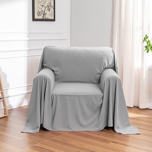 MEETSKY Small Couch Cover Oversized Armchair Sofa Covers Washable for Dogs Single Recliner Sofa Slipcover, Cat Scratch Proof Soft Sofa Throw Protector for Pets, 71" x 91", Light Grey