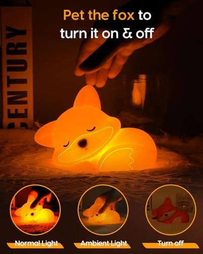 Amaredom Fox Night Light, Cute Fox Lamp, Silicone Dimmable for Baby Nursery