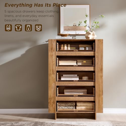 OKD 47" Tall 5 Drawer Dresser for Bedroom, 20" Depth for More Storage