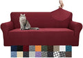 YEMYHOM Couch Cover Latest Jacquard Design High Stretch Sofa Covers for 3 Cushion Couch, Pet Dog Cat Proof Slipcover Non Slip Magic Elastic Furniture Protector (Sofa, Christmas Wine Red)