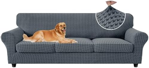 MAXIJIN 4 Pieces Stretch Oversized Couch Covers for 3 Cushion Sofa Covers Washable Sofa Slipcovers Thick Soft Furniture Protector with Non Slip Strap (Dark Gray), 91"-110"(3 XL Cushions)