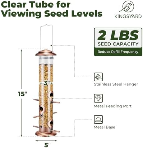 Kingsyard 15" Metal Tube Bird Feeders for Outdoors Hanging