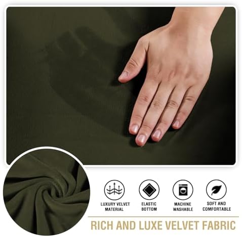 H.VERSAILTEX Stretch Velvet 2 Piece T Cushion Sofa Slipcovers for Living Room Individually Sofa Covers for 2 Cushion Seat Cushion Covers (Sofa, Olive)