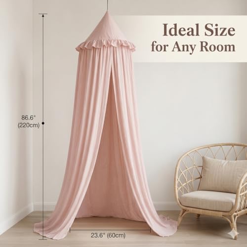 Bed Canopy for Girls, Princess Crib Canopy for Nursery, Dreamy Soft Hanging Canopy for Toddler Bed, Twin & Full Size, Kids Bed Canopy for Girls Room Decor & Reading Nook, Pink