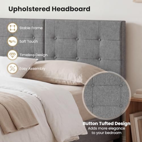 GIANTEX Linen Upholstered Headboard for Queen Full Size Bed, Dark Grey