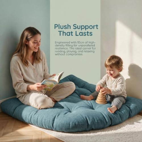 TOPCHANCES Large 4-Inch Thick Floor Cushion for Kids,39" Round Corner Playroom Pillow,Soft Non-Slip Floor Seat for Dorm Room,Bedroom Nooks&Reading Corners