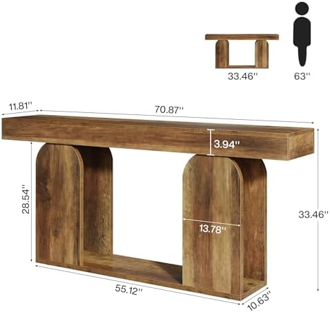 Tribesigns 70.9-Inch Extra Long Sofa Table, Farmhouse Console Tables with Wood Frame and Storage Shelf, 2-Tier Wood Table Behind Couch for Living Room, Hallway, Foyer, Vintage Brown