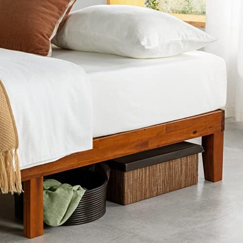 Mellow Naturalista Classic - 79.5"L x 59.5"W x 12"H Inch Solid Wood Platform Bed with Wooden Slats, No Box Spring Needed, Easy Assembly, Queen, Cherry